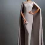 2022 Abiye Elbise gri renkli uzun pelerinli Abiye Modelleri