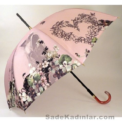 Şemsiye Modelleri pudra renkli çiçek ve insan figürlü