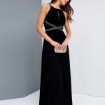 Siyah Gece Elbisesi - Askılı Şerit Süslemeli Uzun Abiye Elbise
