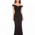 Siyah Gece Elbisesi - Omzu Açık Uzun Abiye Modelleri Parlak Dantel Detaylı