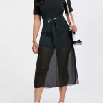 2021 Şifon Elbise Modelleri Siyah Uzun V Yakalı Kısa Kollu Kemerli