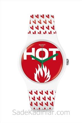 Swatch Saat Modelleri Beyaz Kordonlu İç Kısmı Kırmızı