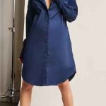 Gömlek Elbise Son Moda Şık Elbise Modelleri Lacivert Midi Uzun Kollu Yakalı Önden Düğmeli