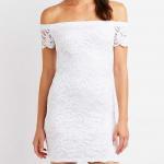 Mini Gece Elbise Modelleri - Beyaz Kısa Straplez Düşük Kol Güpür Dantel