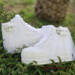2020 Gelin Spor Ayakkabı Modelleri Beyaz Dolgu topuklu İncili Sneakers